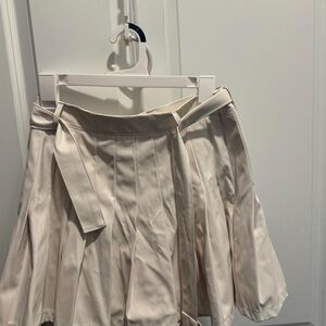 Cream Mini Skater Skirt with Tie Front